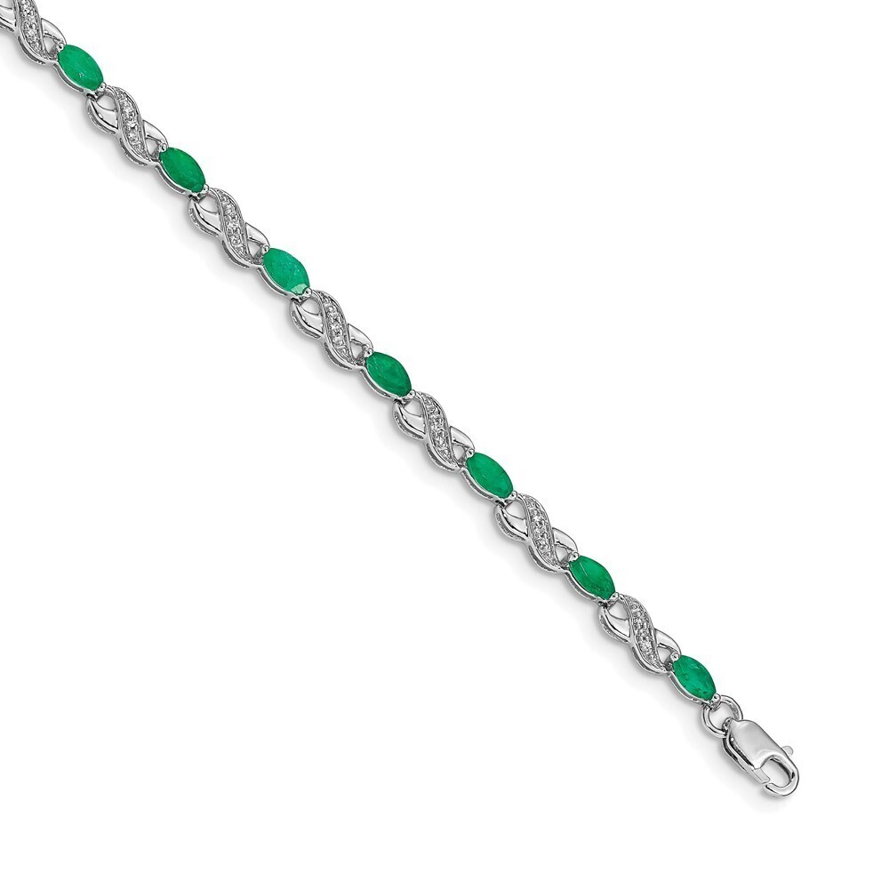 14k White Gold Diamond & Emerald Infinity Bracelet